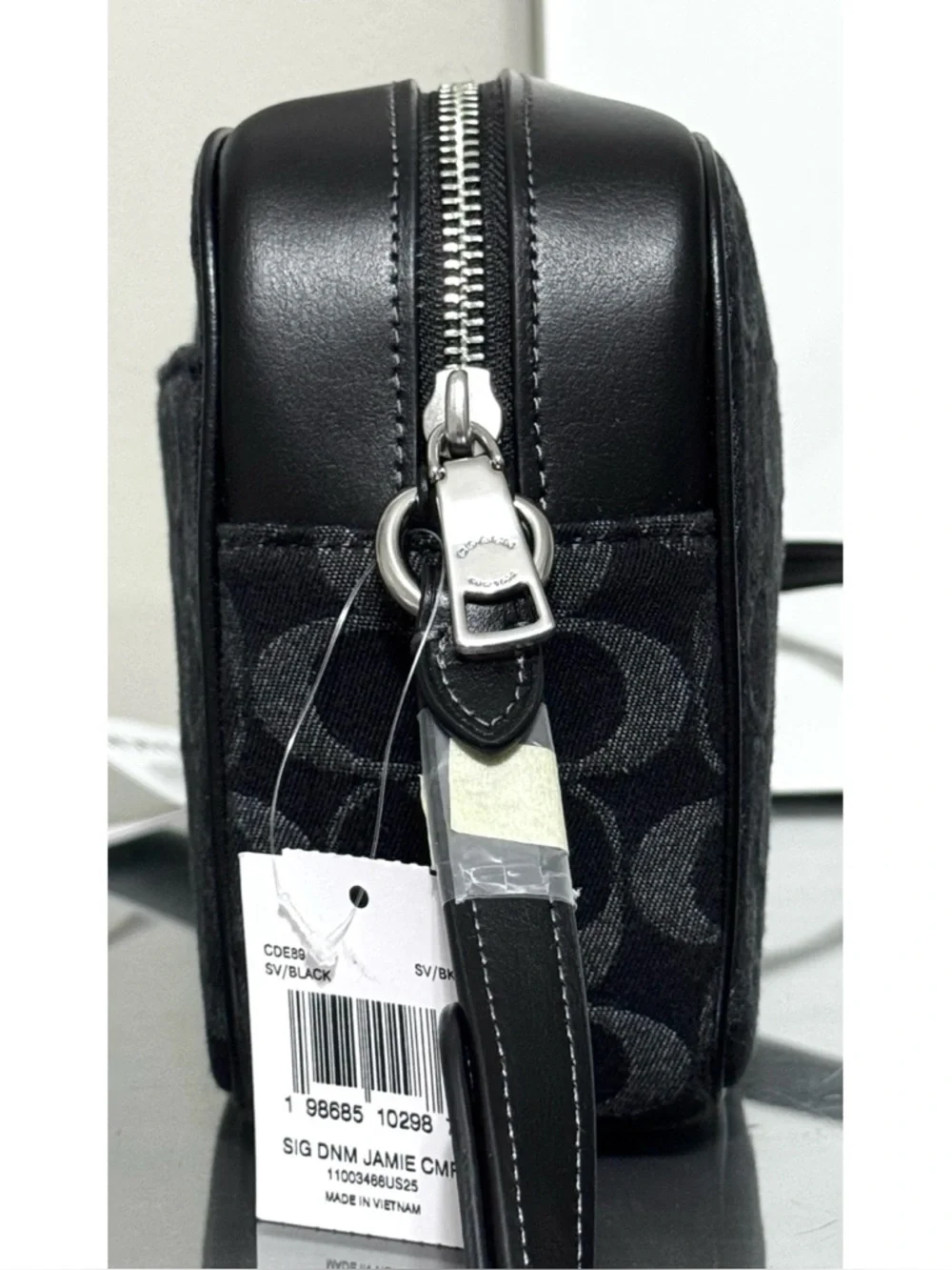 COACH Jamie Camera Bag Crossbody In Signature Denim,‎ SILVER/ BLACK